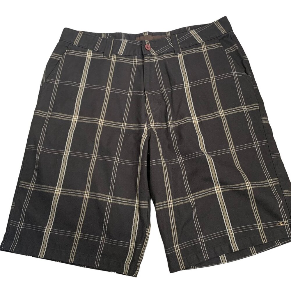 ONeill Flat Front Challenger Shorts 36 Brown Pockets Button Zip Chino Surf Skate